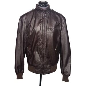 Vtg 70s Leather Bomber Jacket Men's John Weitz M C43″ L26″ Reddish Brown DAMAGED